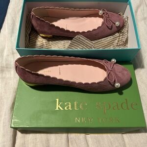 kate spade Mauve Suede Scalloped Pearl Bow Flats